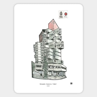 Nagakin Capsule Tower Tokyo Japan Pen and Ink Illustration Magnet